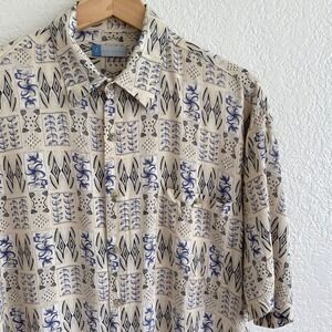 Retro Half Moon Bay Mens Hawaiian Shirt Geometric Rayon Button Down Short Sleeve